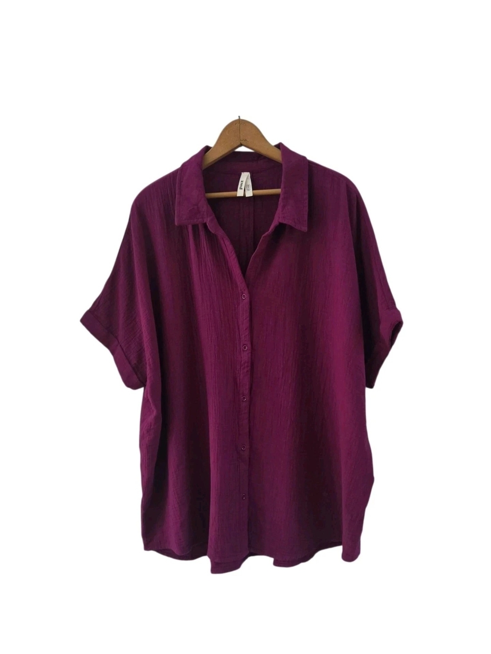 Pact Organic Coastal Double Gauze Oversized Shirt Button Front Maroon Size M L